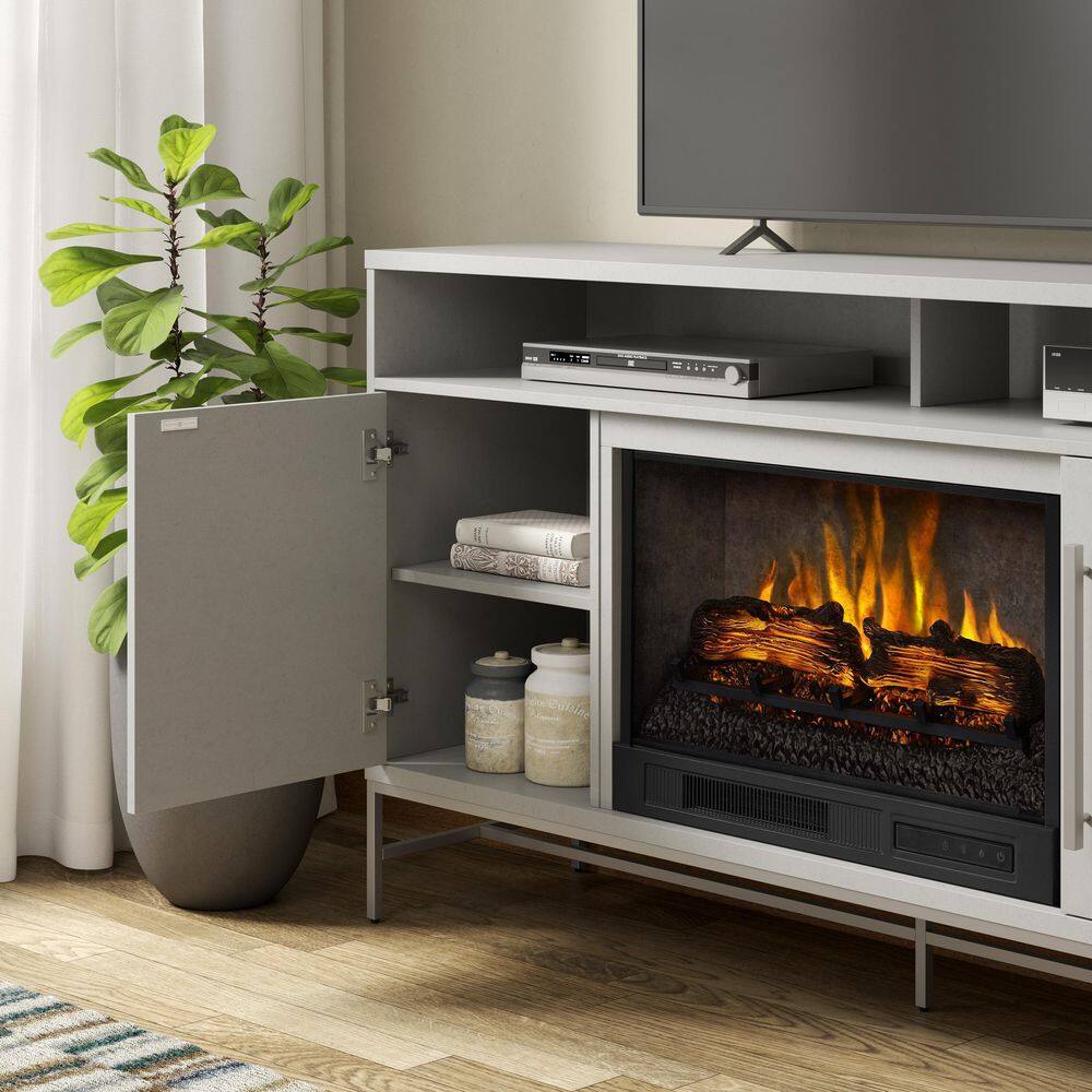 SCOTT LIVING KAPLAN 60 in. Freestanding Media Console Wooden Electric Fireplace in White HDSLFP60L-1B