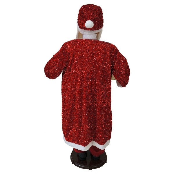 Fraser Hill Farm 58In. Dancing Santa in Red Sequin Suit with Teddy Bear and Wrapped Gifts