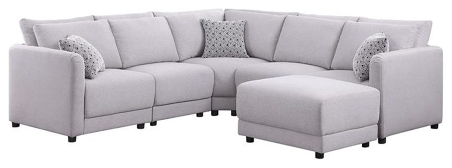 Maklaine Modern Fabric Reversible Sectional Sofa Ottoman Pillows in Gray   Transitional   Sectional Sofas   by Homesquare  Houzz