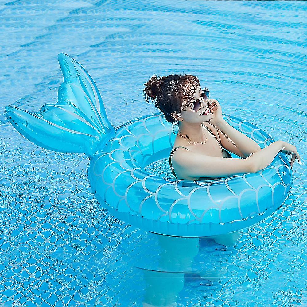 Inflatable Circle Float Pool Air Mattress Swimming Ring Float Seat Air Life Buoy Blue-90cm