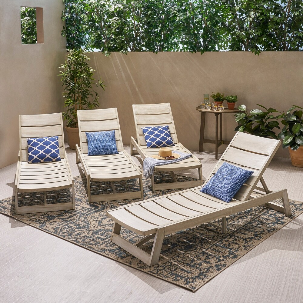 Maki Outdoor Acacia Wood Chaise Lounge (Set of 4) by Christopher Knight Home