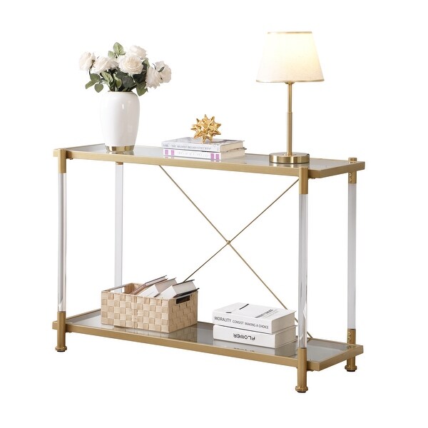 Modern Style Glass Console Table With Two shelves