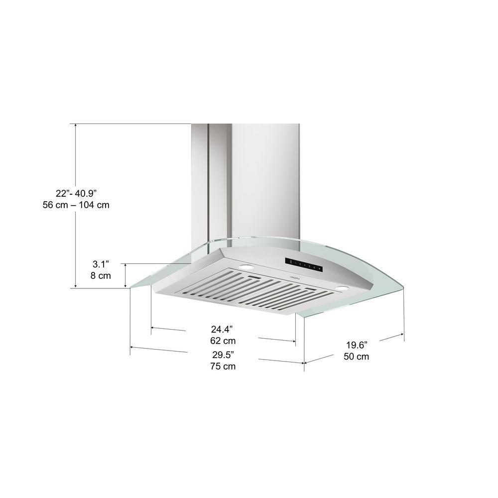 Ancona GCL630 30 in Convertible Wall Mounted Range Hood in Stainless Steel with Night Light Feature