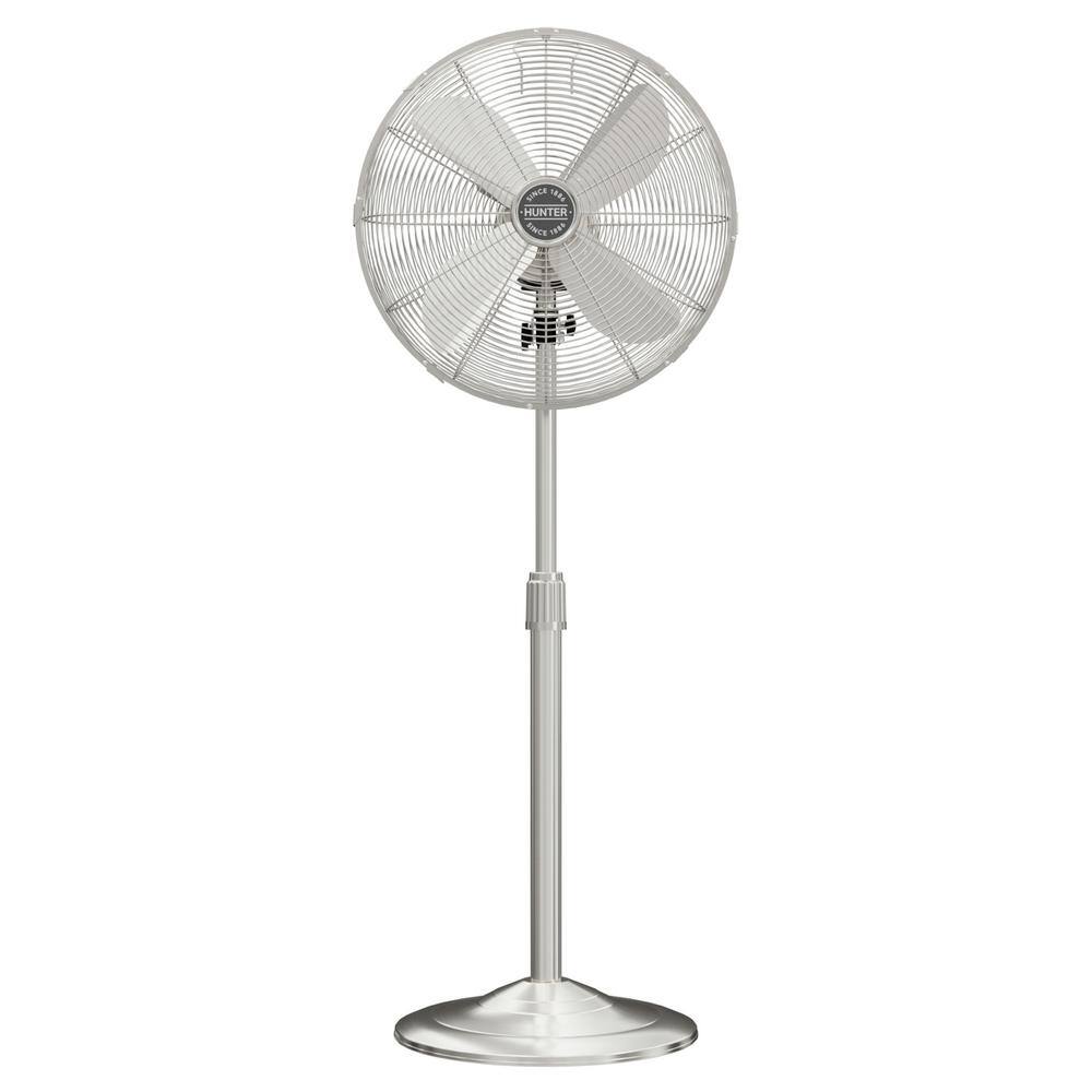 Hunter Classic 16 in. 3-speed Pedestal Fan in Brushed Nickel with Non-slip Base and Easy-Carry Handle 97317