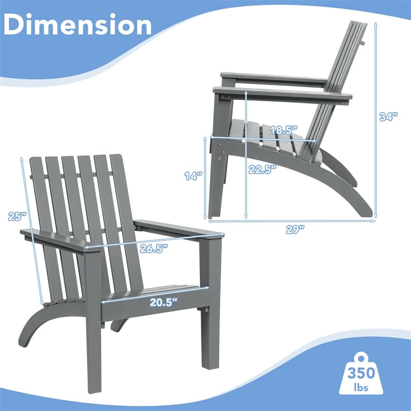 Adirondack Chair Acacia Wood Outdoor Patio Chair, Weather Resistant Campfire Chair for Lawn Seating