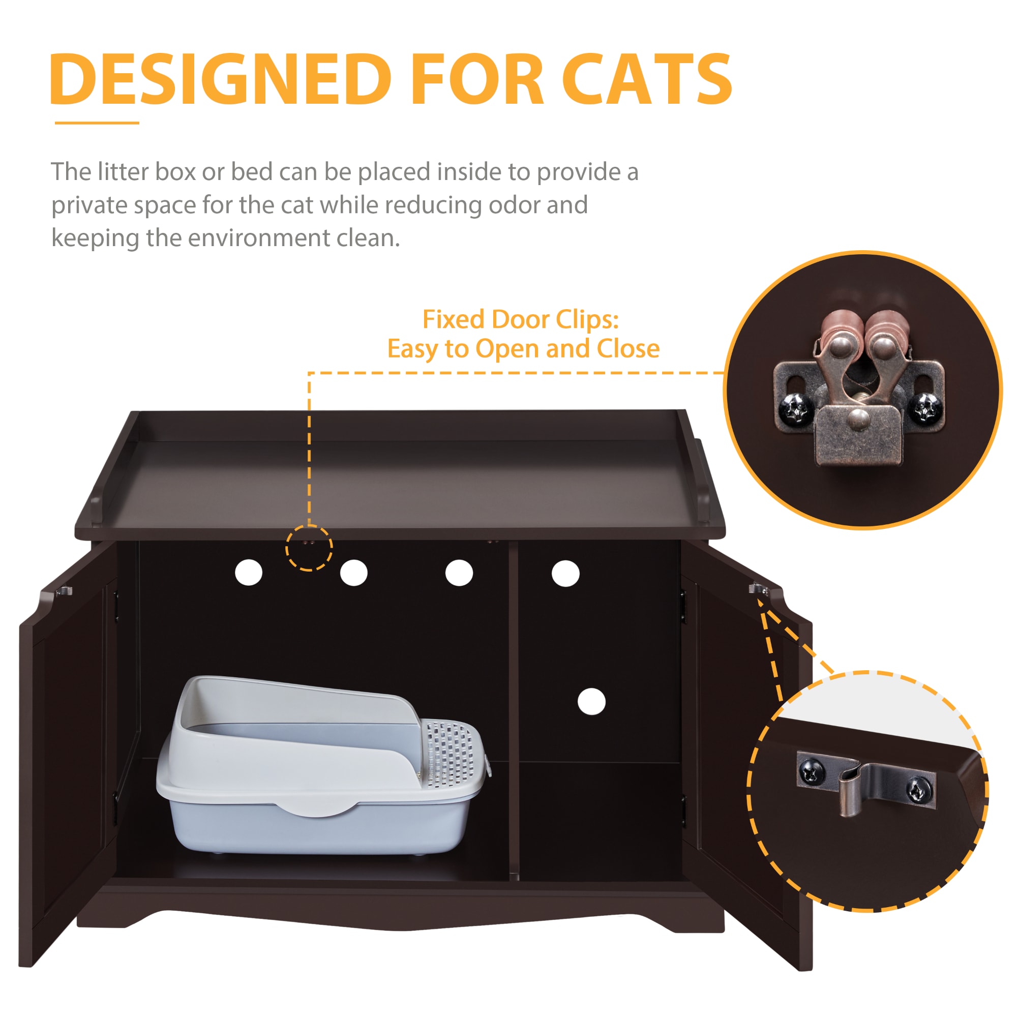 Topeakmart Decorative Espresso Furniture Hidden Washroom Cat Litter Box， 30