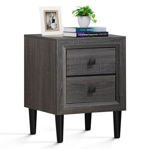 Wooden End Table Compact Nightstand with Storage Drawers