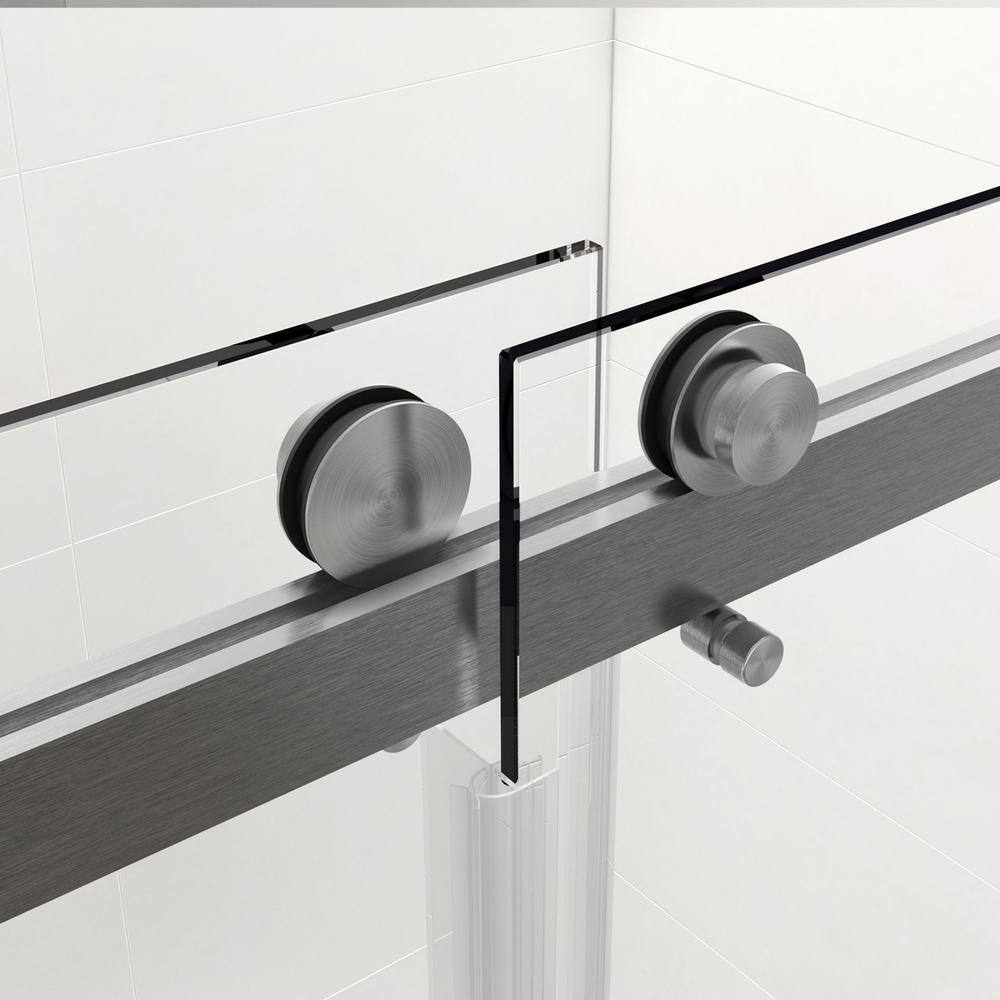 ANGELES HOME 66 in.-72 in. W x 76 in. H Trackless Double Soft Close Sliding Frameless Shower Door Brushed with Clean Tempered Glass CKDS017276BR