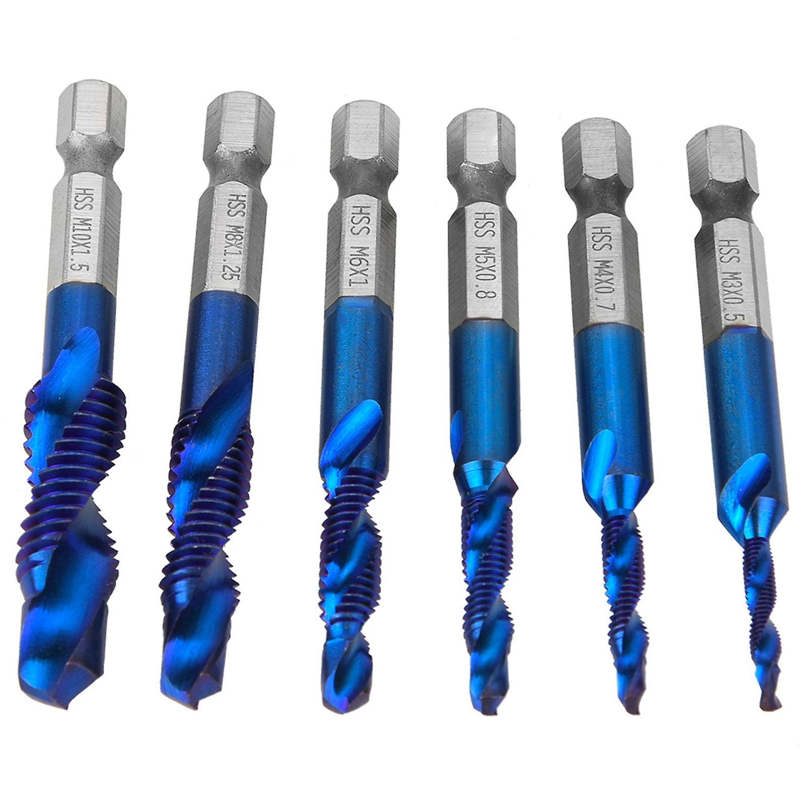 6pcs High Speed Steel 6.35mm Hex Shank Tap Drill Bit Compound Tap M3/m4/m5/m6/m8/m10 (type C)