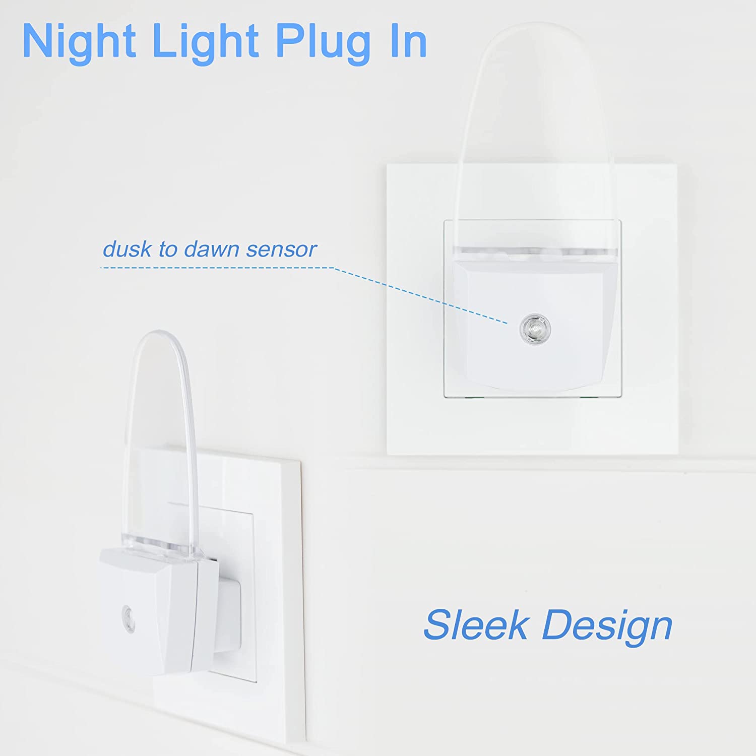 4 Pack Night Light Lamp with Dusk to Dawn Sensor, Plug in, Blue Led Night Light