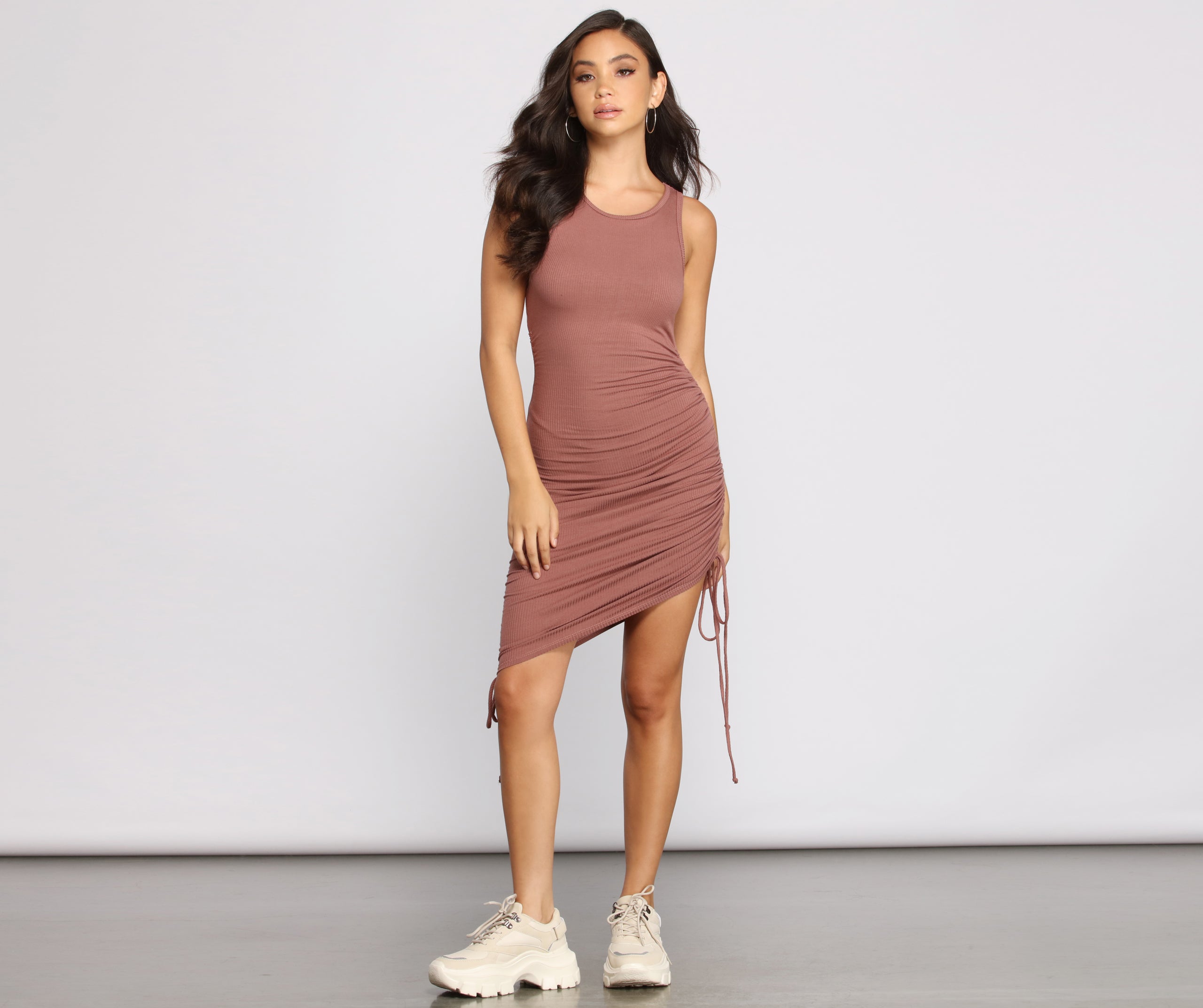 Ribbed Knit Ruched Mini Dress