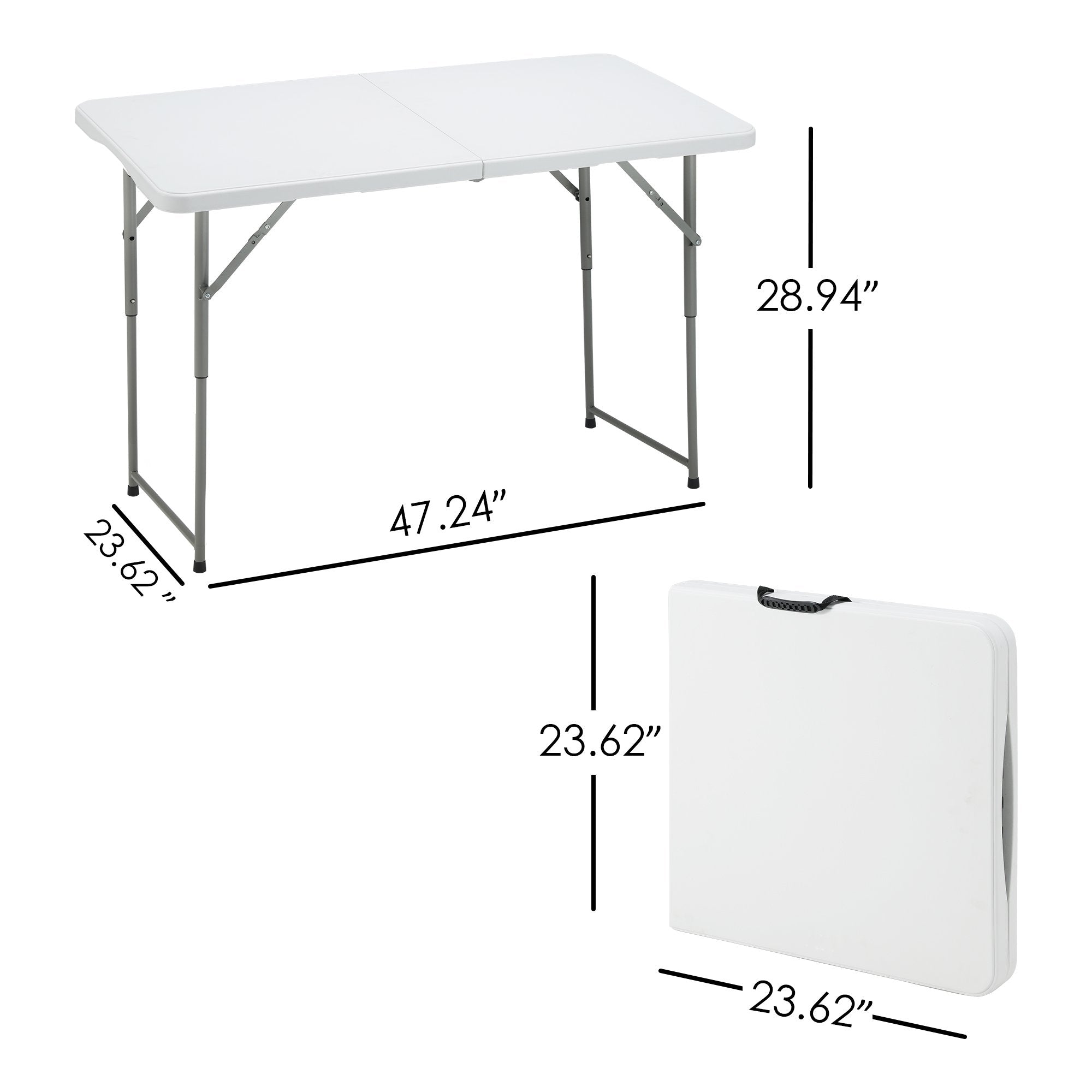 Yoleny Patio Folding Card Table， Portable Picnic Table Plastic with Strong Handle Design， Folding Mesas Rectangle Camping Table， White