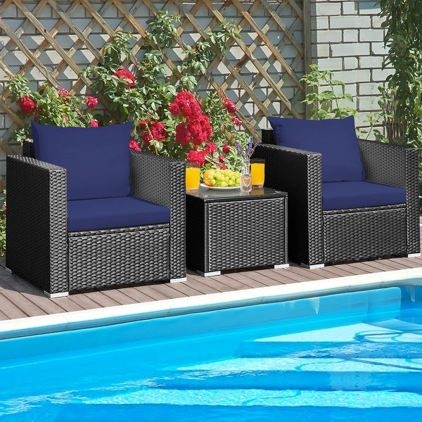 3-Pieces Metal Frame Patio Conversation Rattan Furniture Set - Overstock - 37532327