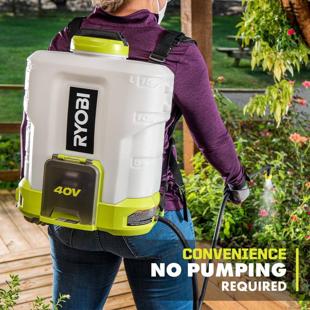 RYOBI 40V Cordless Battery 4 Gal. Backpack Chemical Sprayer with 2.0 Ah Battery and Charger RY40310