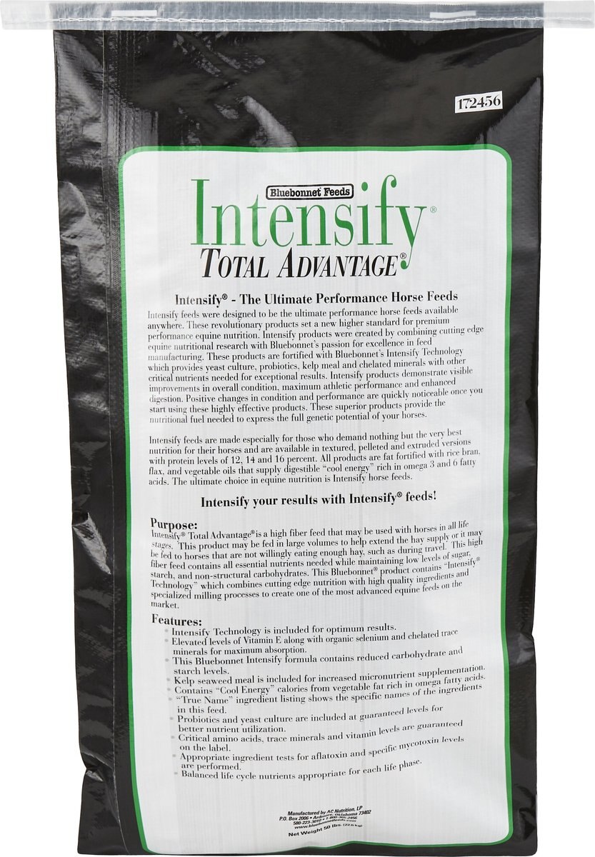 Bluebonnet Feeds Intensify Total Advantage Complete Low Starch Horse Feed