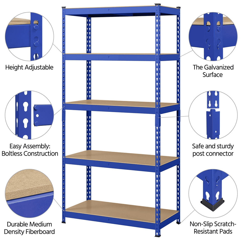 SmileMart 5 Shelf Adjustable Boltless Metal Storage Shelf Unit, Blue