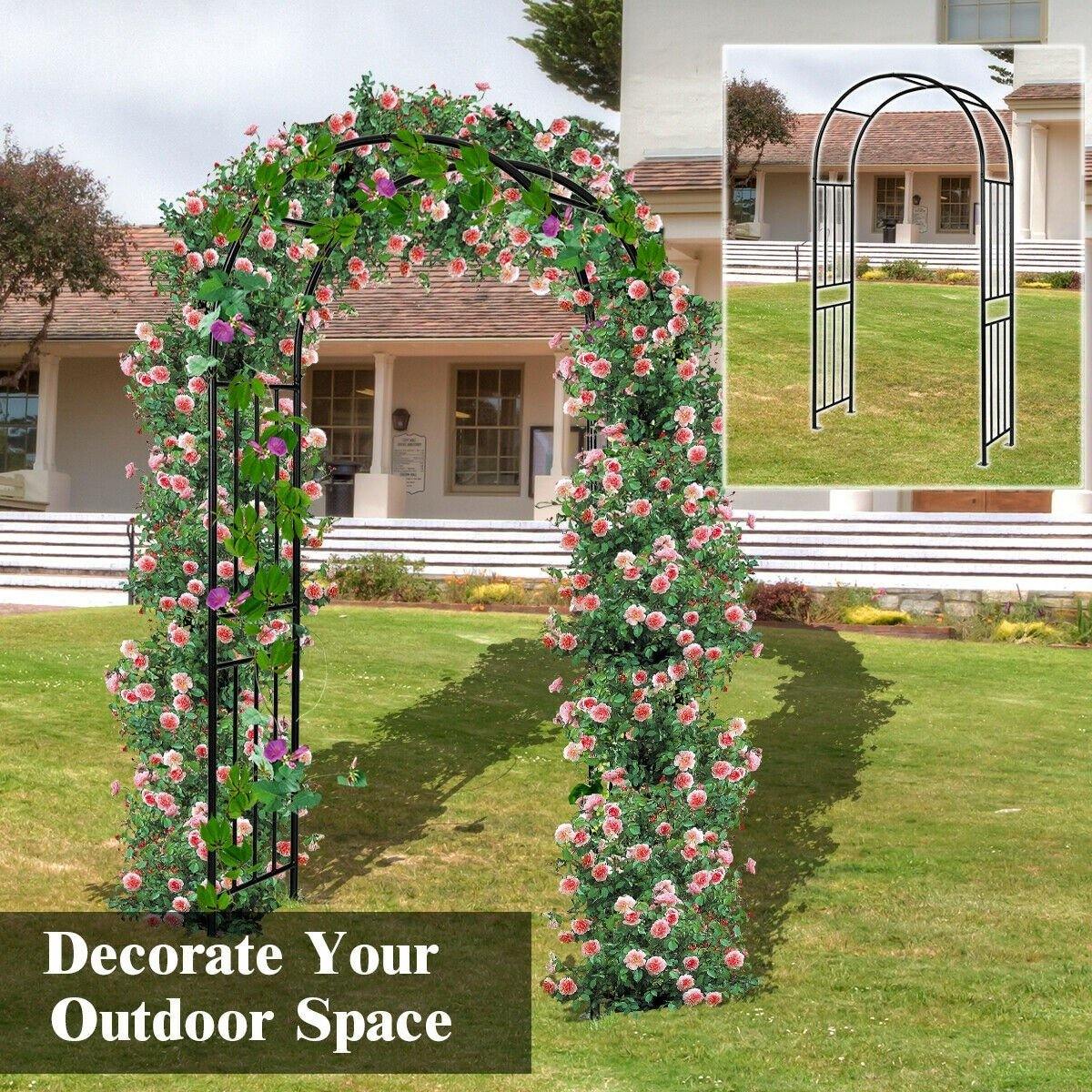 7.2 FT Metal Garden Arch Trellis with Stakes, Outdoor Decorative Pergola Arbor for Wedding Bridal Party