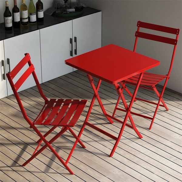 3 Piece Foldable Outdoor Metal Bistro Set with Square Table and Chairs