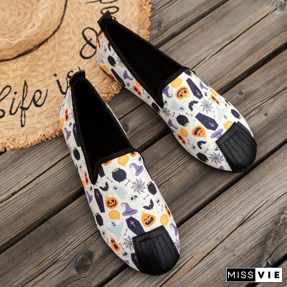 Halloween Purple Casual Patchwork Printing Round Comfortable Flats Shoes