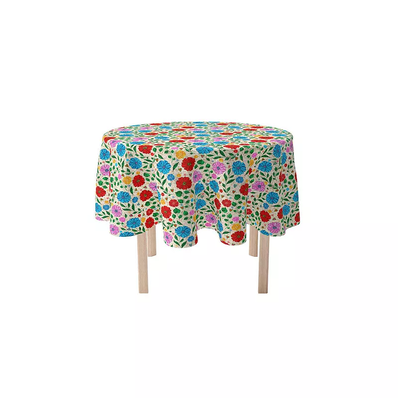 Round Tablecloth， 100% Polyester， 70 Round， Dots on Floral Landscape