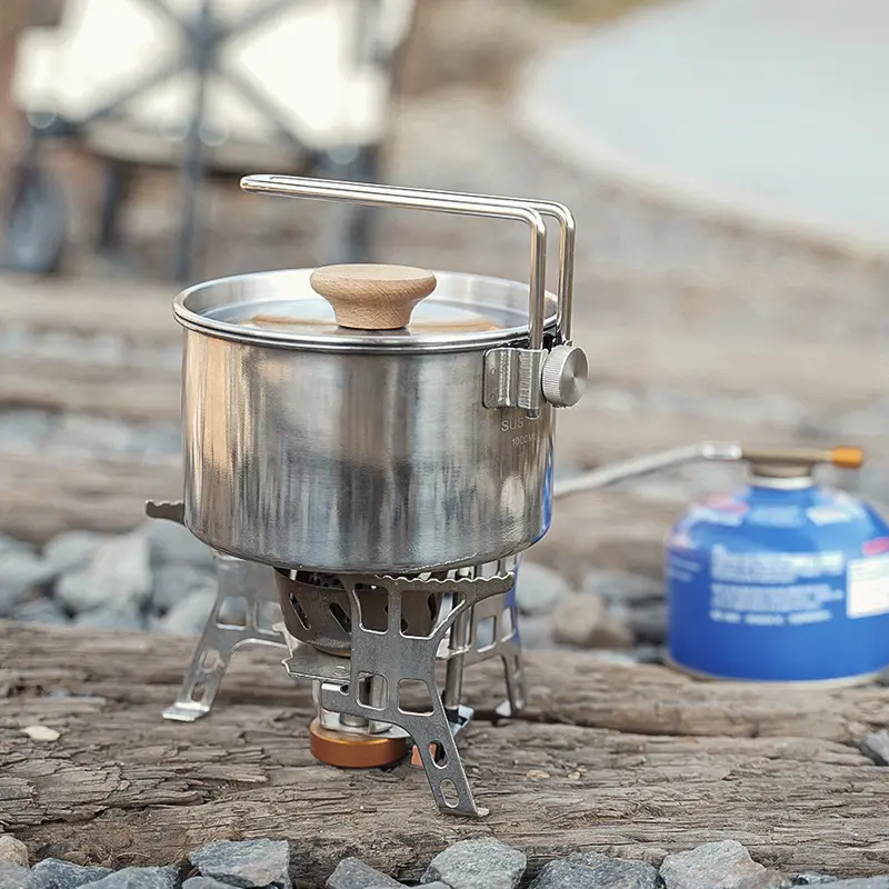 Camping Outdoor Stainless Steel Pot Multifunctional Portable Coffee Pot Camping Cooker Removable Handle Kettle