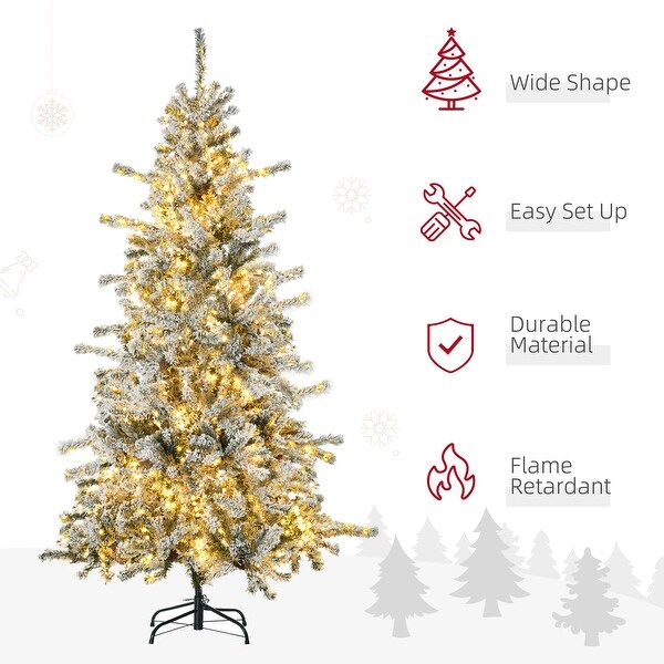 HOMCOM 6ft Tall Prelit Artificial Christmas Tree Holiday Décor with 838 Snow Flocked Branches，350 Warm White LED Lights，Green