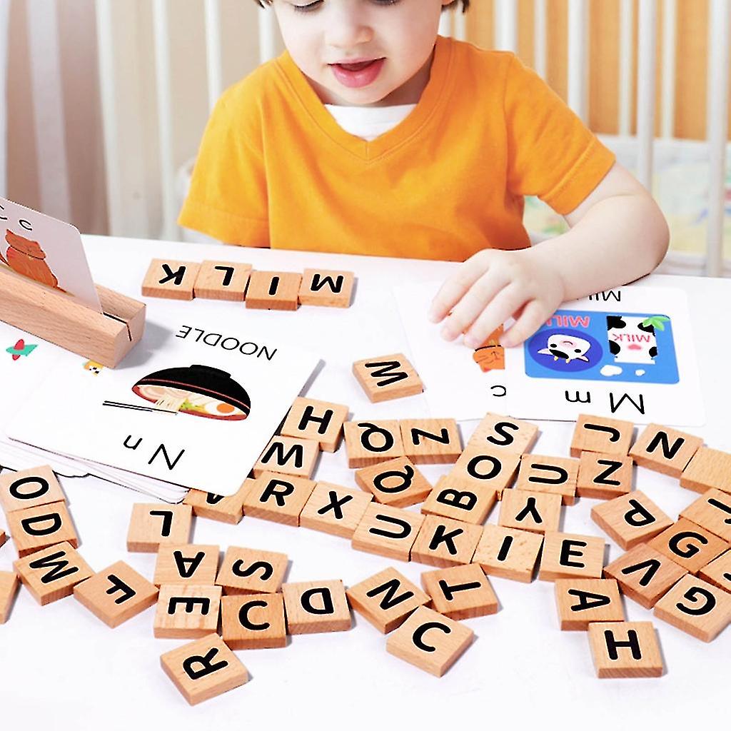 Matching Letter Game Spelling Reading English Alphabet Wood Letters Card Toy