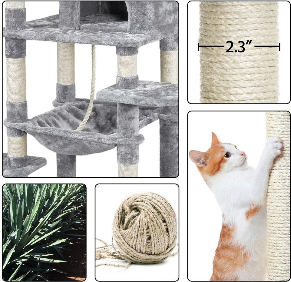 Yaheetech 59-in Plush Cat Tree and Condo， Dark Gray