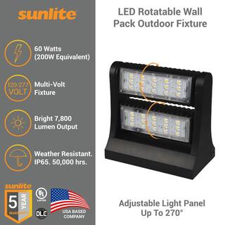 Sunlite 200-Watt Equivalent Integrated LED Black 7800 Lumens Rotatable Weather Resistant Outdoor Wall Pack Light 5000K HD02387-1