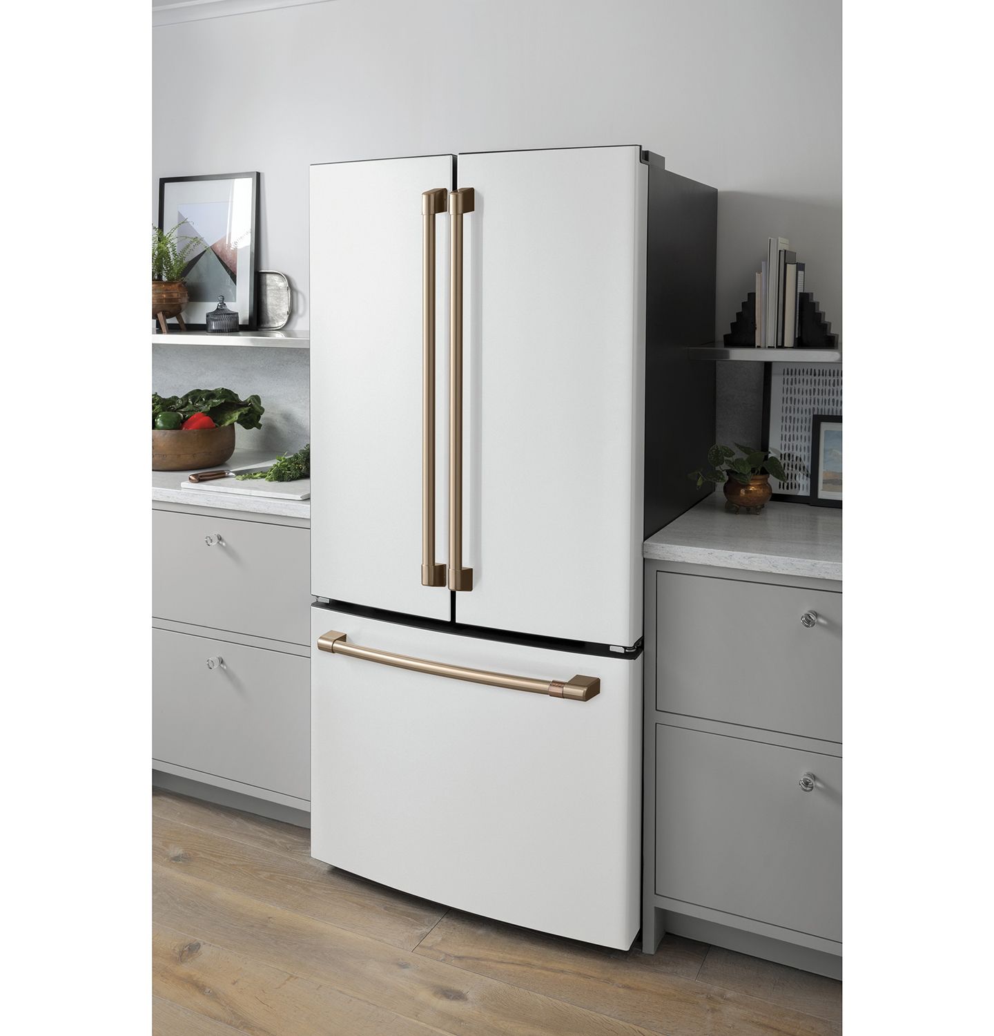 Cafe ADA 18.6 Cu. Ft. Matte White With Brushed Bronze Counter-Depth French-Door Refrigerator