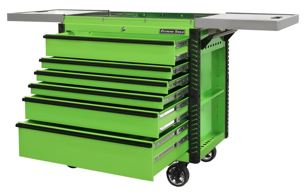 41 6 Drawer Stainless Steel Sliding Top Deluxe Tool Cart with Bumpers， Green with Black Drawer Pulls