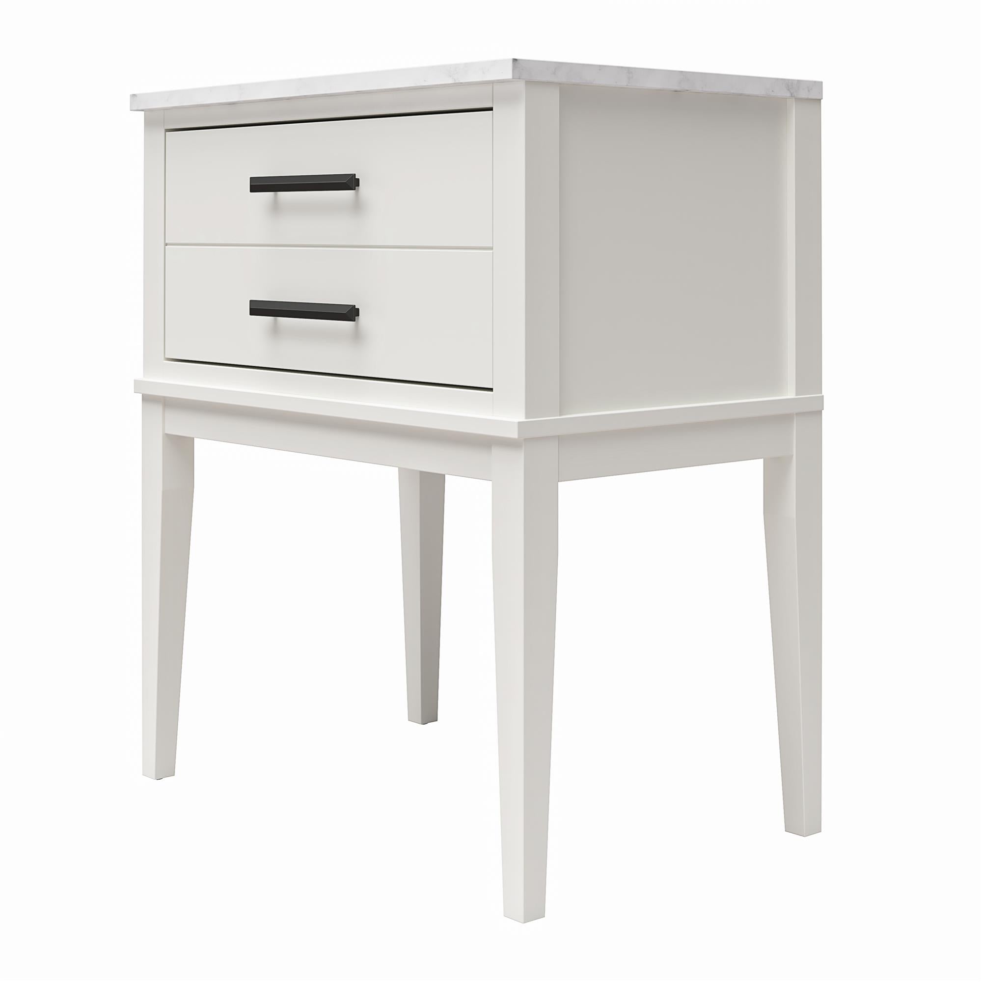 Ameriwood Home Amberleigh Nightstand, White w/ White Marble Top