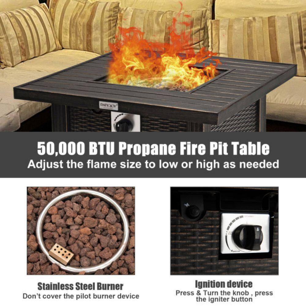 Alpulon 30 in. Outdoor Square Propane Gas Fire Pit Table with Table Cover ZMWV300