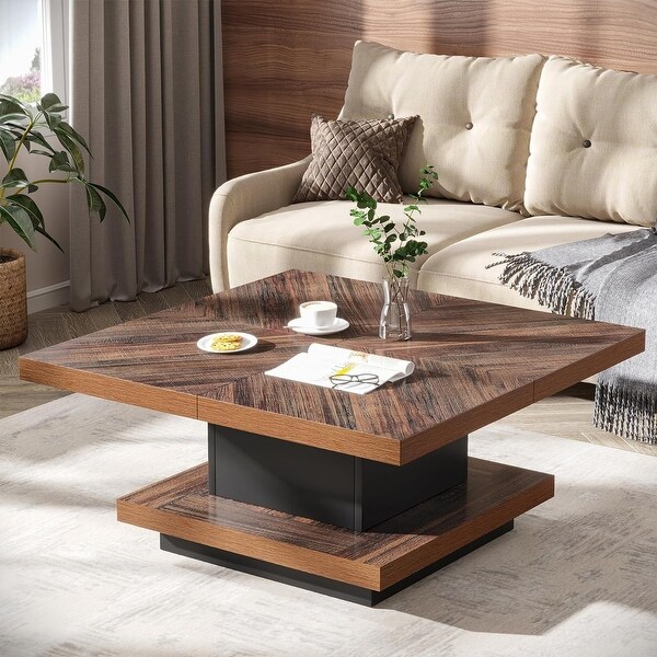 Vintage Square Coffee Table with Storage for Living Room