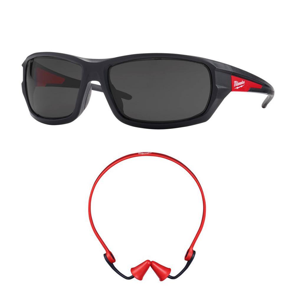 MW Performance Safety Glasses with Tinted Fog-Free Lenses  Banded Reusable Red Earplugs with 25 dB Noise Reduction Rating 48-73-2025-48-73-3201