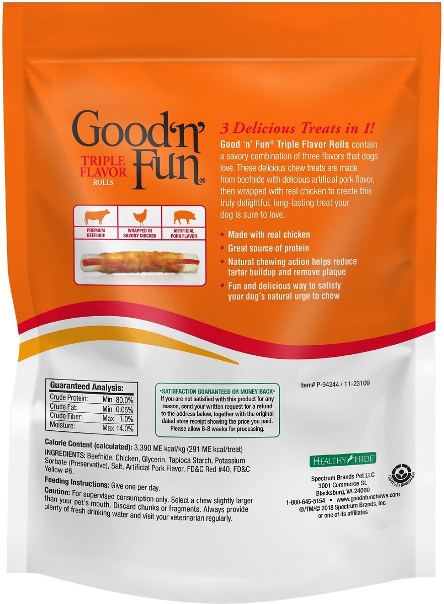 Good 'n' Fun Beef and Chicken Rolls Dog Treats， 6 count