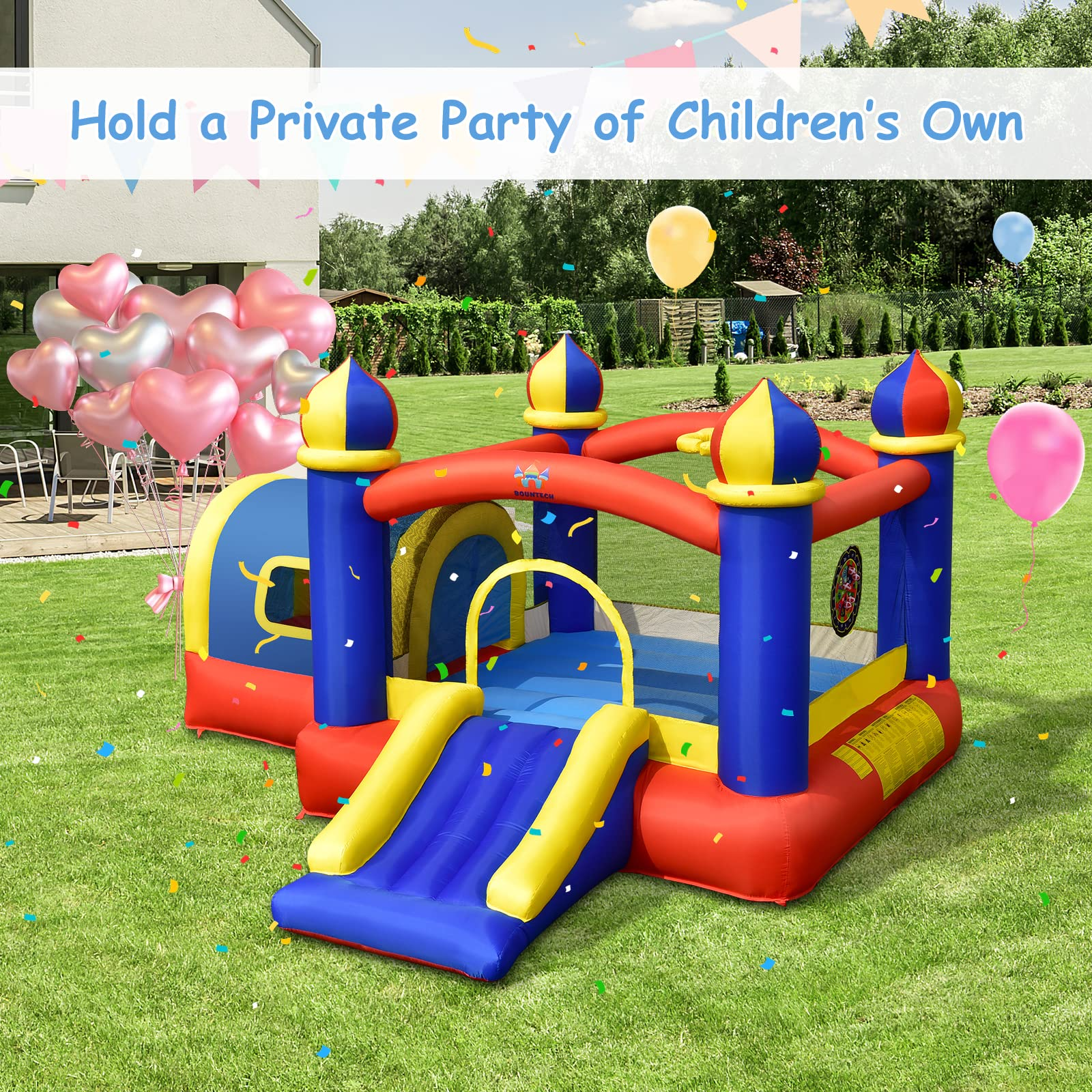 Costzon Inflatable Bounce House, 5 in 1 Bouncy Castle for Kids Indoor Outdoor with Playhouse,