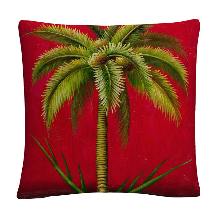 Baldwin Masters Fine Art Tropical Palm I Mid Century Red Decorative Pillow， 16 x 16