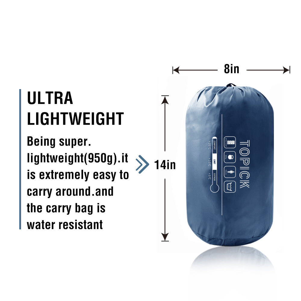 TOPICK Rectangular Sleeping Bag for Camping W30" x L77" Blue Envelope Portable Lightweight with Compression Sack