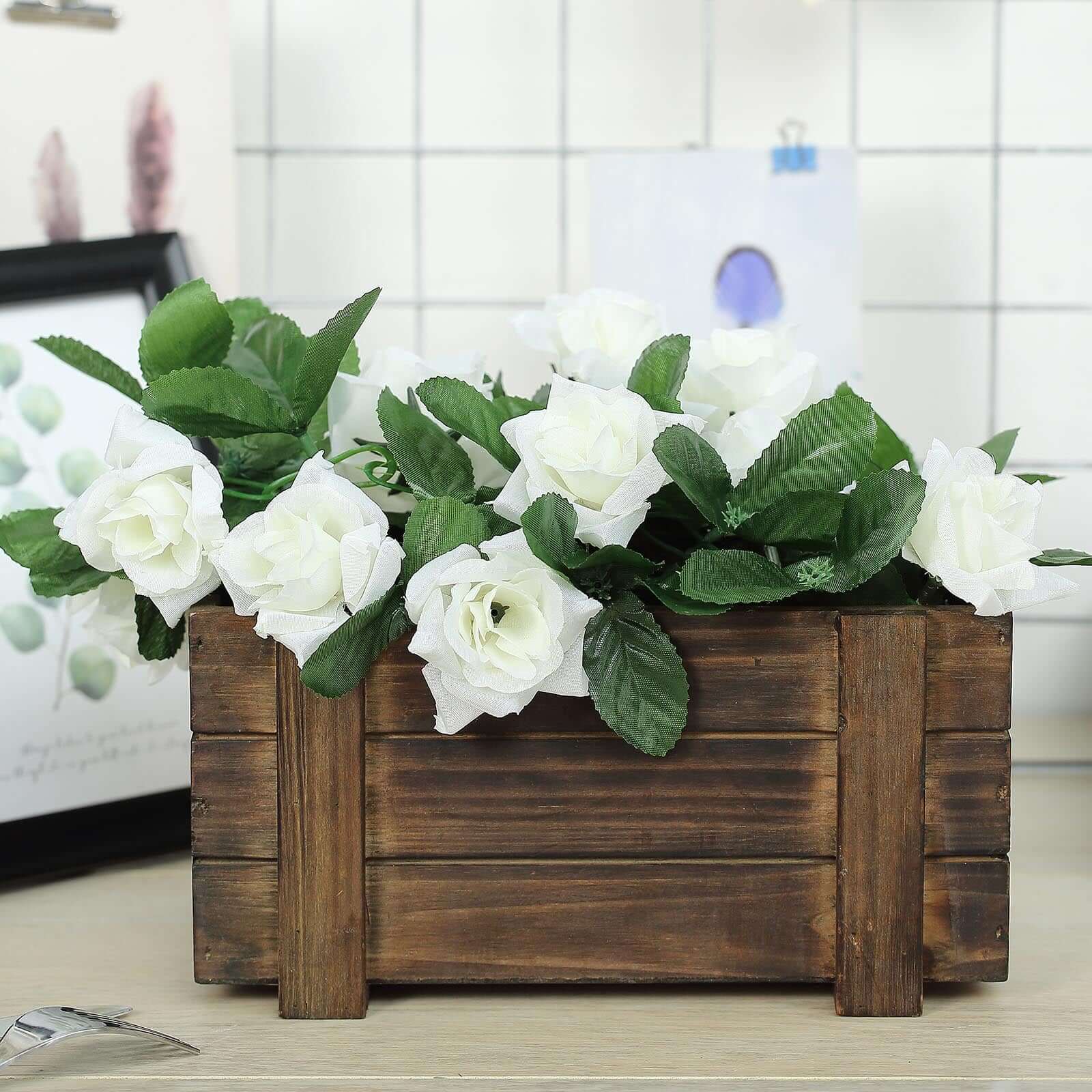 Pack of 2 Smoked Brown Rustic Natural Wood Planter Box Set With Removable Plastic Liners 10