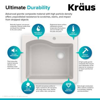 KRAUS Quarza 25 Dual Mount Single Bowl Granite Kitchen Sink in White KGD-441WHITE