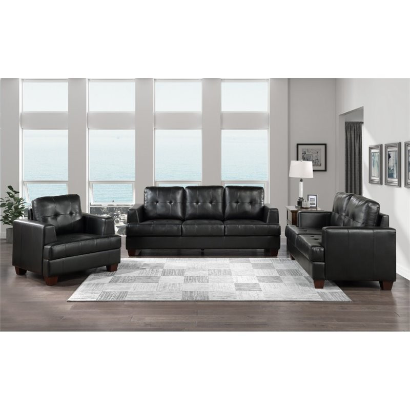 Lexicon Hinsall Faux Leather Loveseat in Black   Contemporary   Loveseats   by Homesquare  Houzz