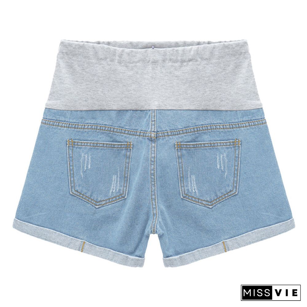 Maternity Shorts for Pregnant Women Denim Shorts Pregnancy Low Waist Loose Ripped Denim Shorts