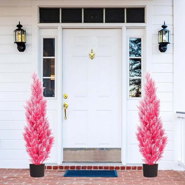 Two 5Foot Outdoor Artificial Cedar Pink Trees Outdoor Room Christmas Trees