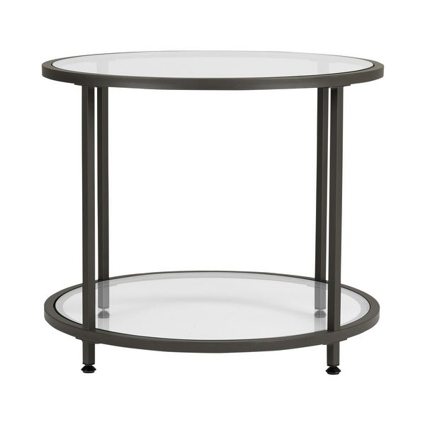 Carbon Loft Heimlich Round Glass Side Table with Metal Frame