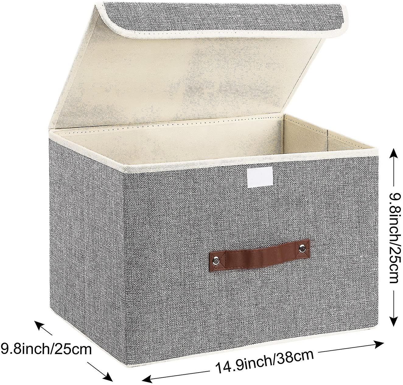 Foldable Storage Bins 2 Pack Storage Boxes With Lids And Handles Storage Baskets In Linen Storage Organizers (gray)