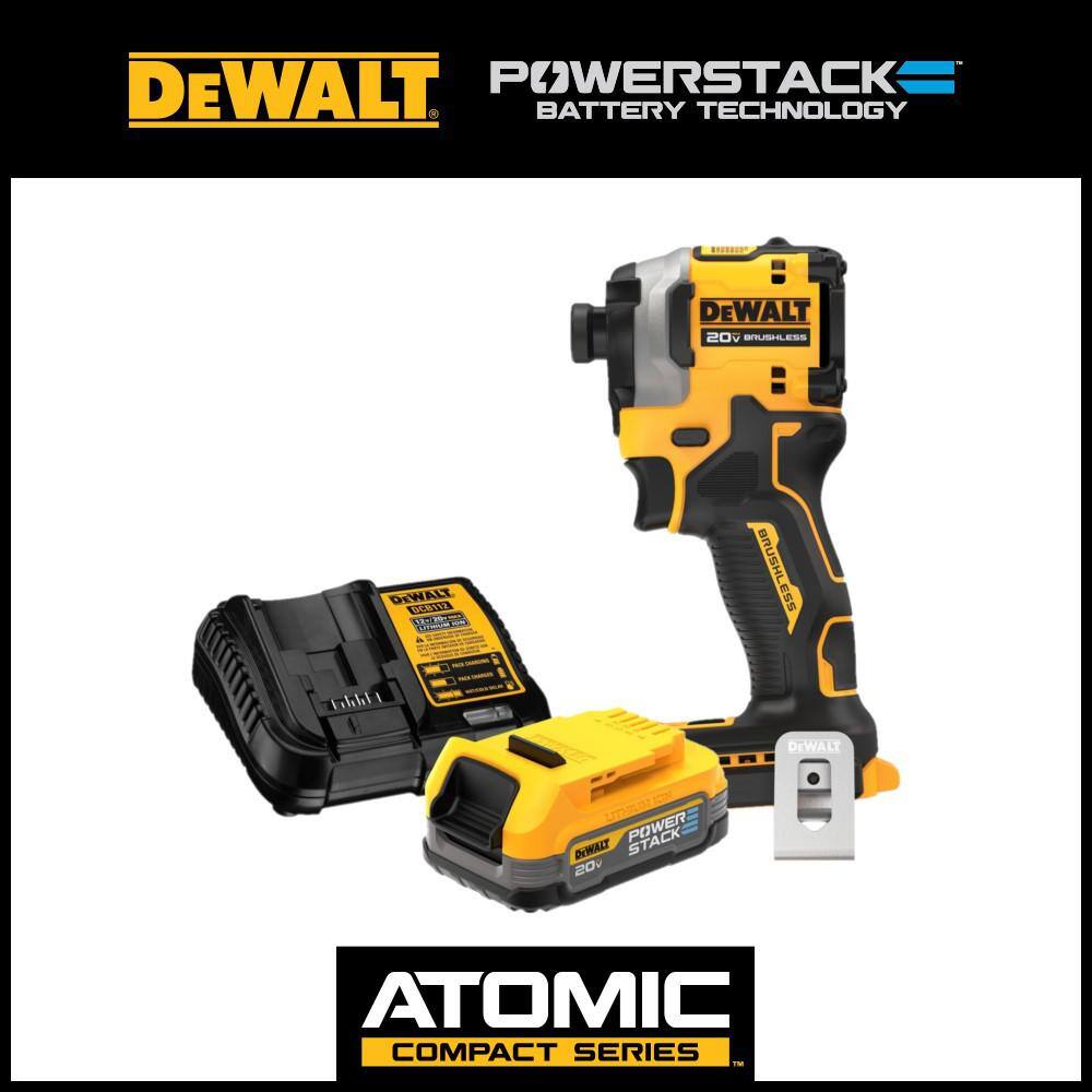 DW 20V Cordless Compact Impact Driver 20V MAX POWERSTACK Battery Starter Kit DCF850BWP034C