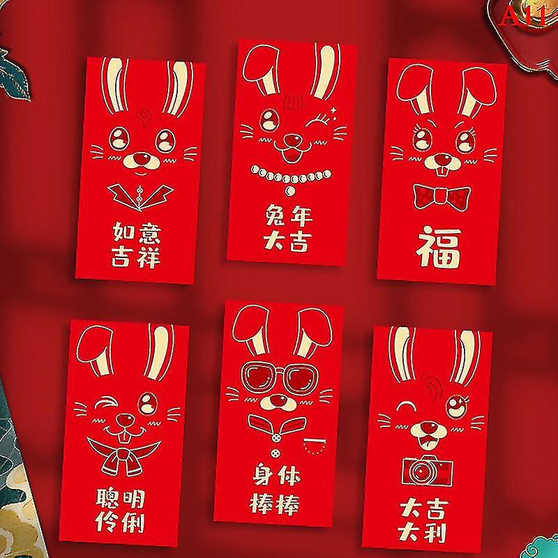 6pcs Chinese Red Envelopes Red Packet For New Year Blessing 2023 Year Of Rabbit