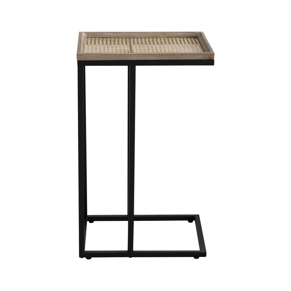 COZAYH Farmhouse C Table End Table  Metal Distressed Woven Pattern Tray Top Snack Side Table