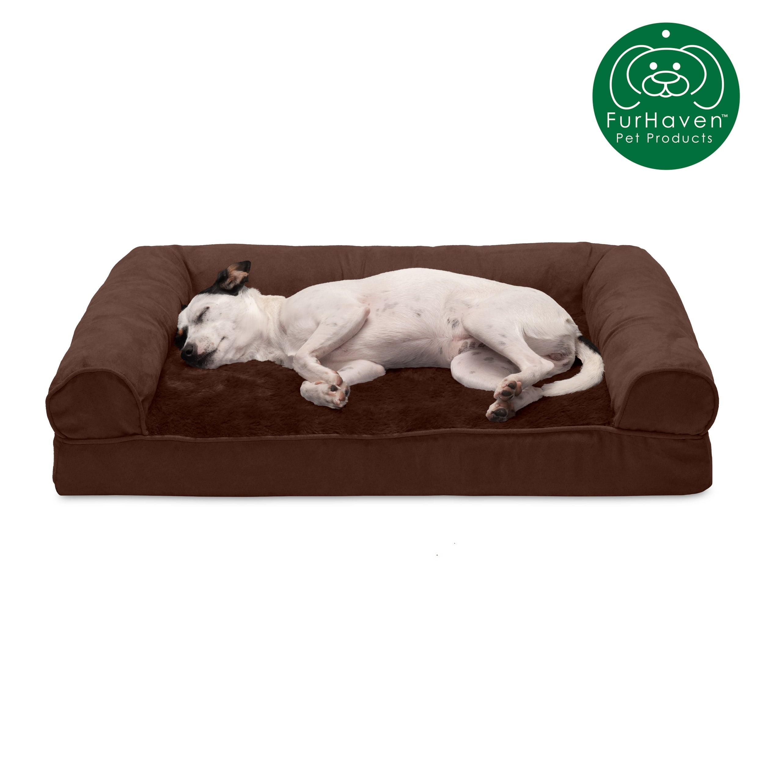 FurHaven Pet Products | Full Support Orthopedic Plush & Suede Sofa-Style Pet Bed for Dogs & Cats, Espresso, Medium